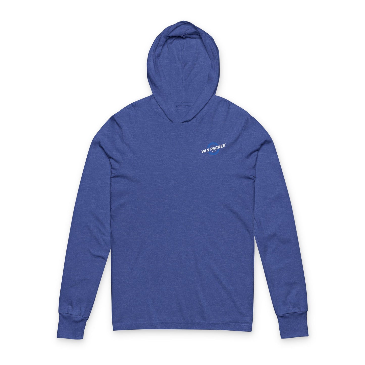Unisex Hooded Long Sleeve White + Blue Logo Tee