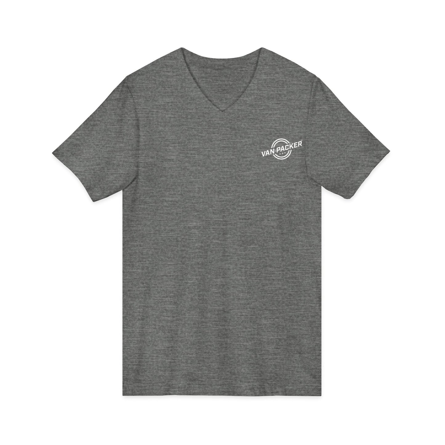 Unisex Jersey Short Sleeve V-Neck Van-Packer White Logo Tee