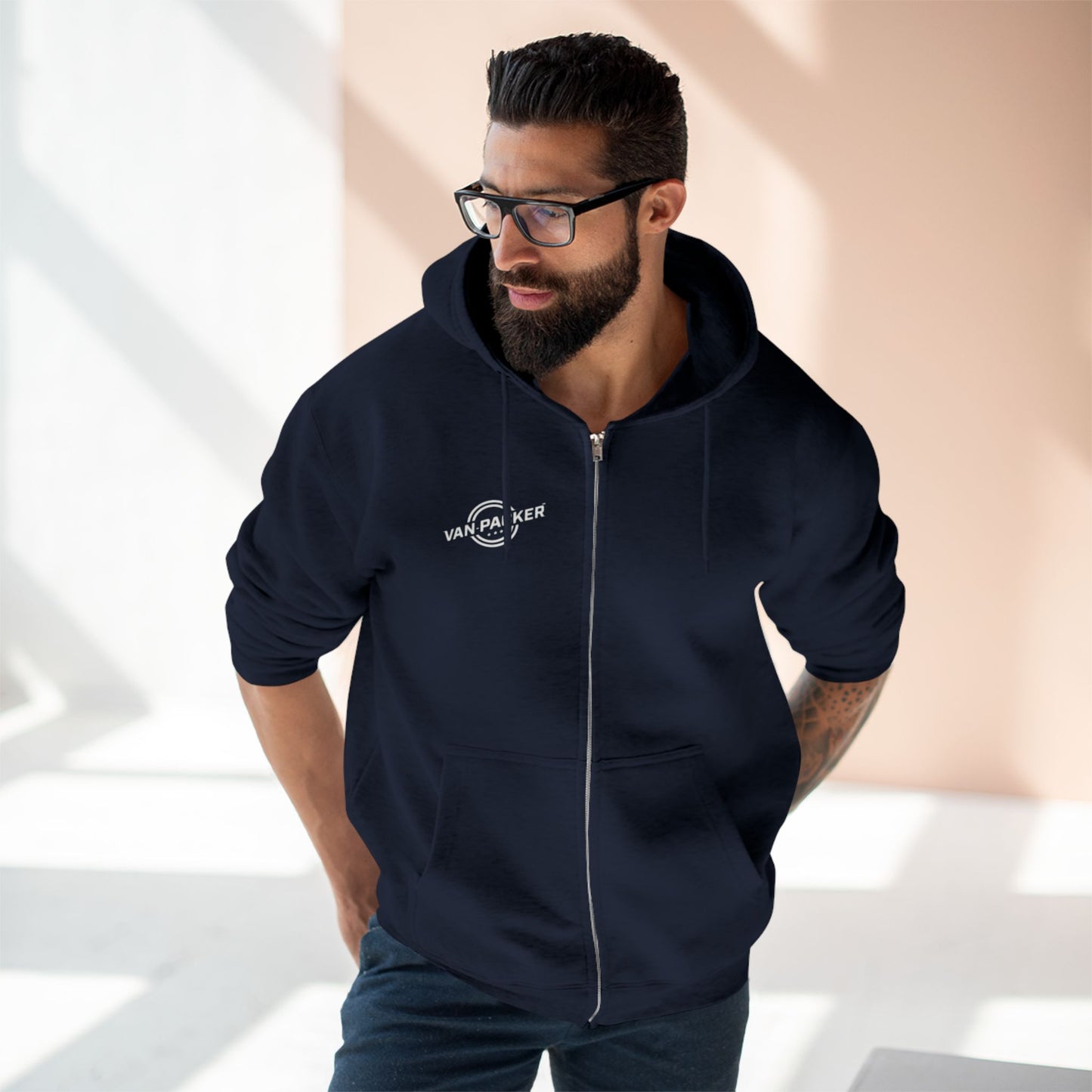 Unisex Zip Van-Packer White Logo Hoodie