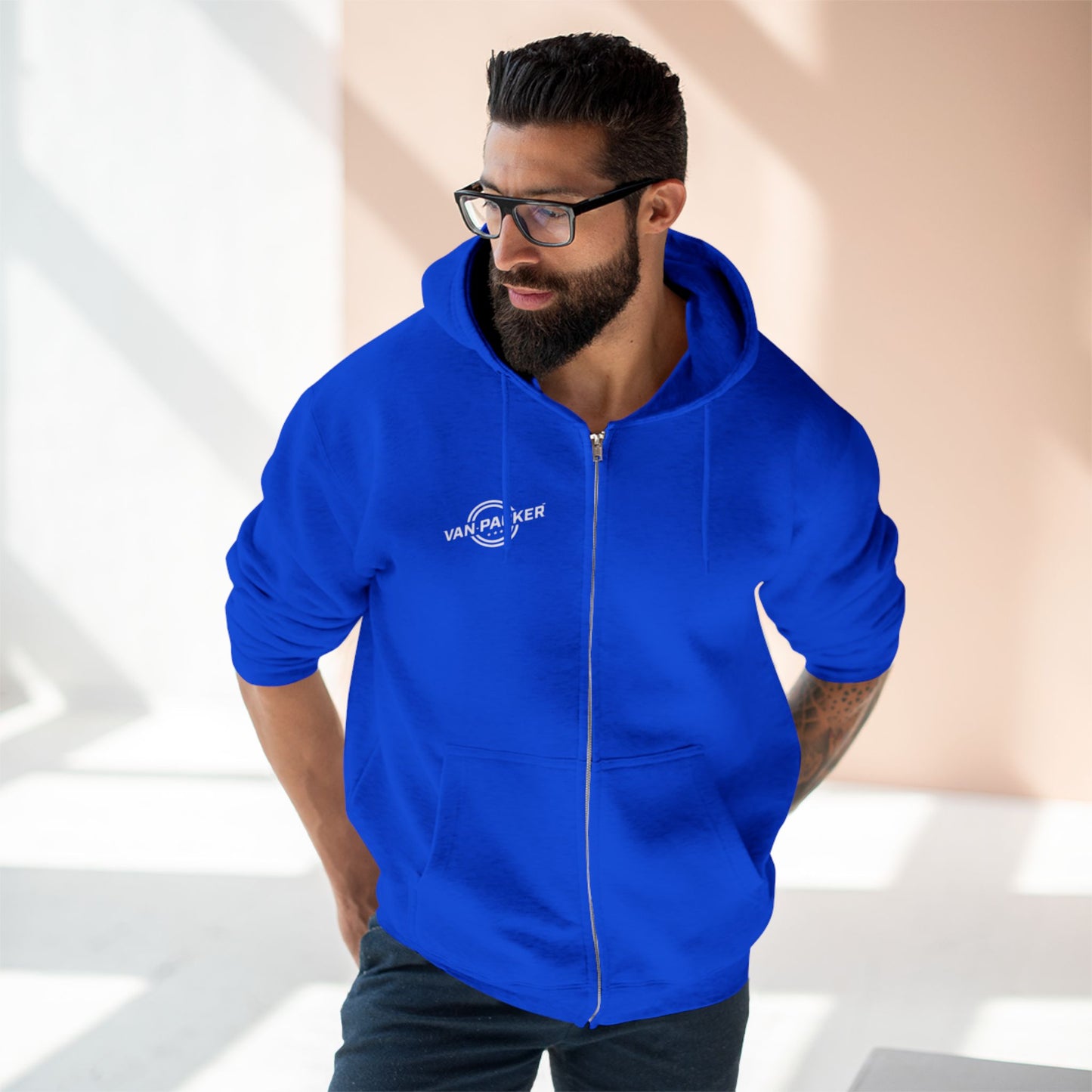 Unisex Zip Van-Packer White Logo Hoodie