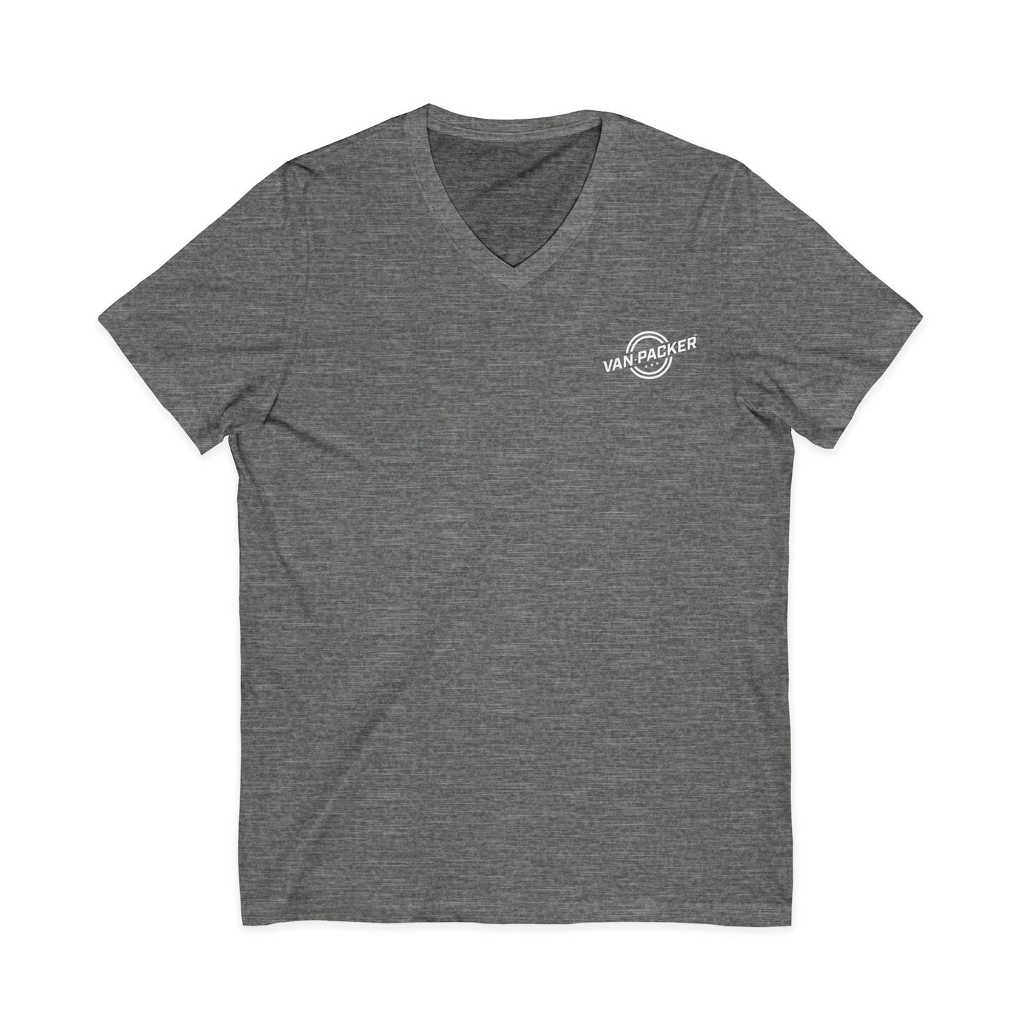 Unisex Jersey Short Sleeve V-Neck Van-Packer White Logo Tee