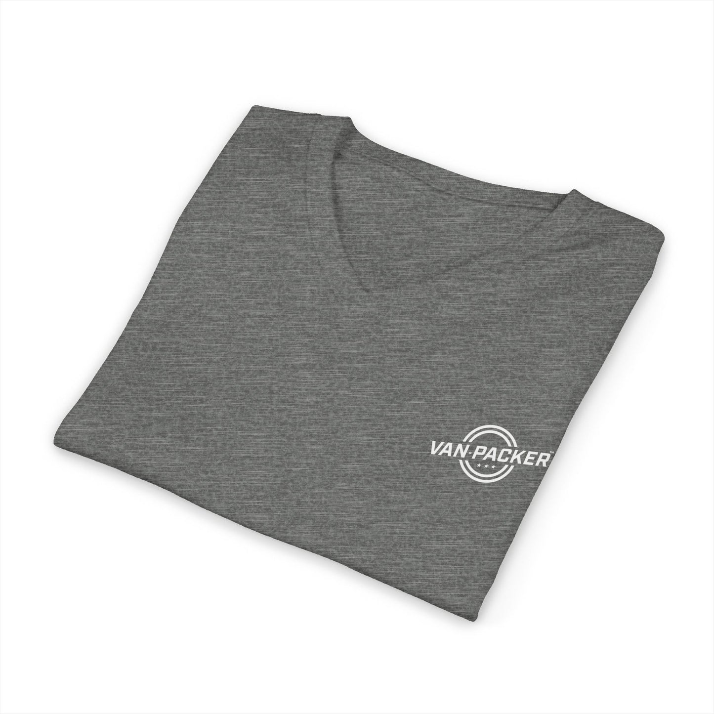 Unisex Jersey Short Sleeve V-Neck Van-Packer White Logo Tee