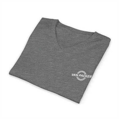 Unisex Jersey Short Sleeve V-Neck Van-Packer White Logo Tee