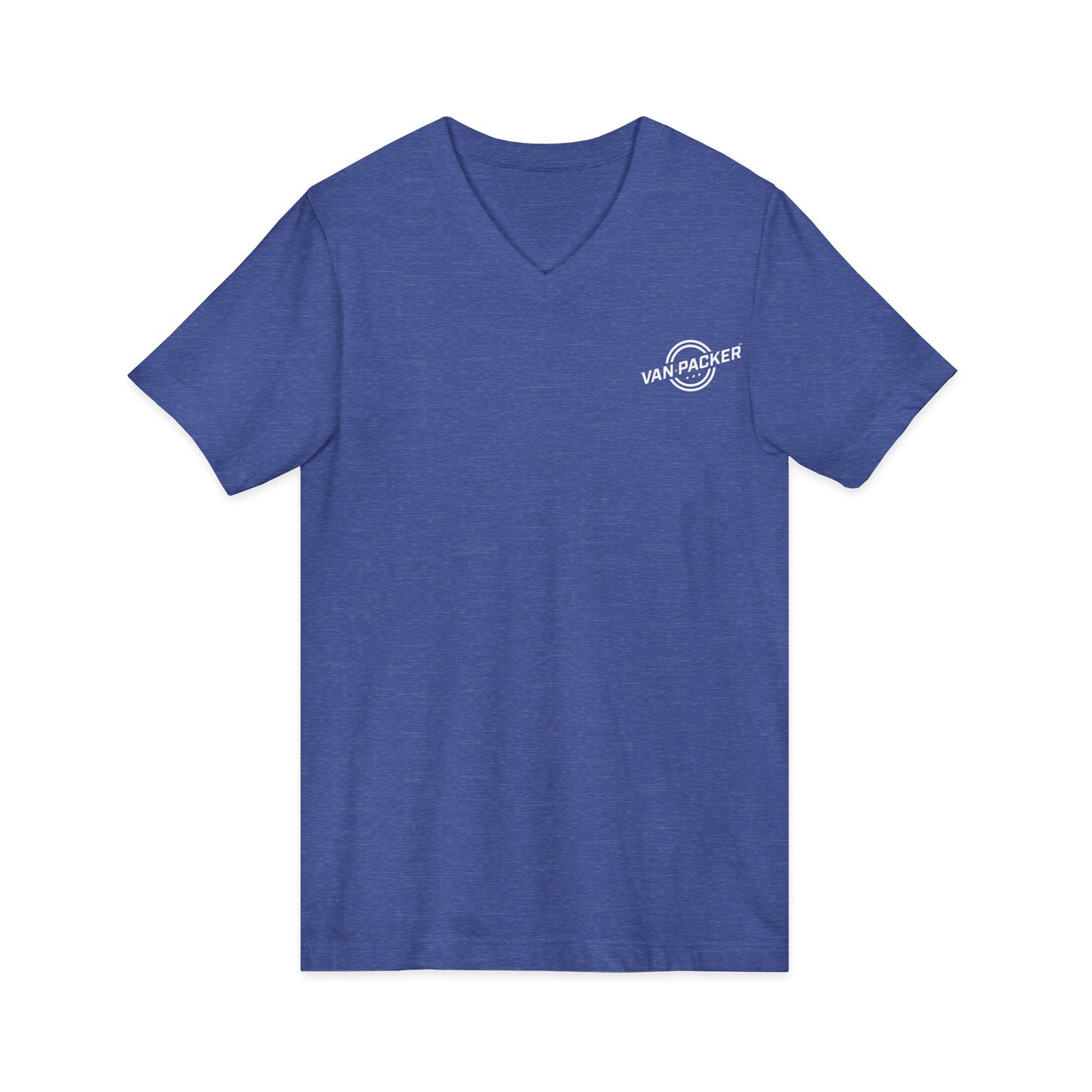 Unisex Jersey Short Sleeve V-Neck Van-Packer White Logo Tee