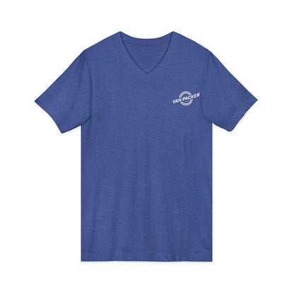 Unisex Jersey Short Sleeve V-Neck Van-Packer White Logo Tee