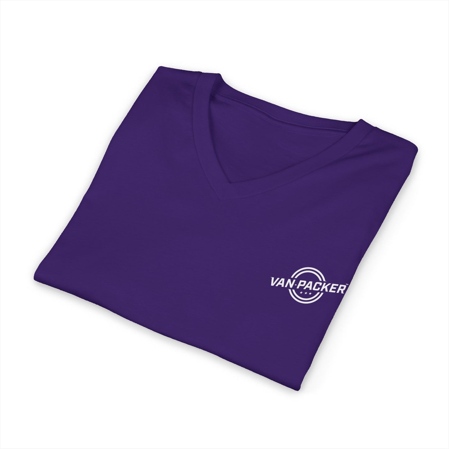 Unisex Jersey Short Sleeve V-Neck Van-Packer White Logo Tee