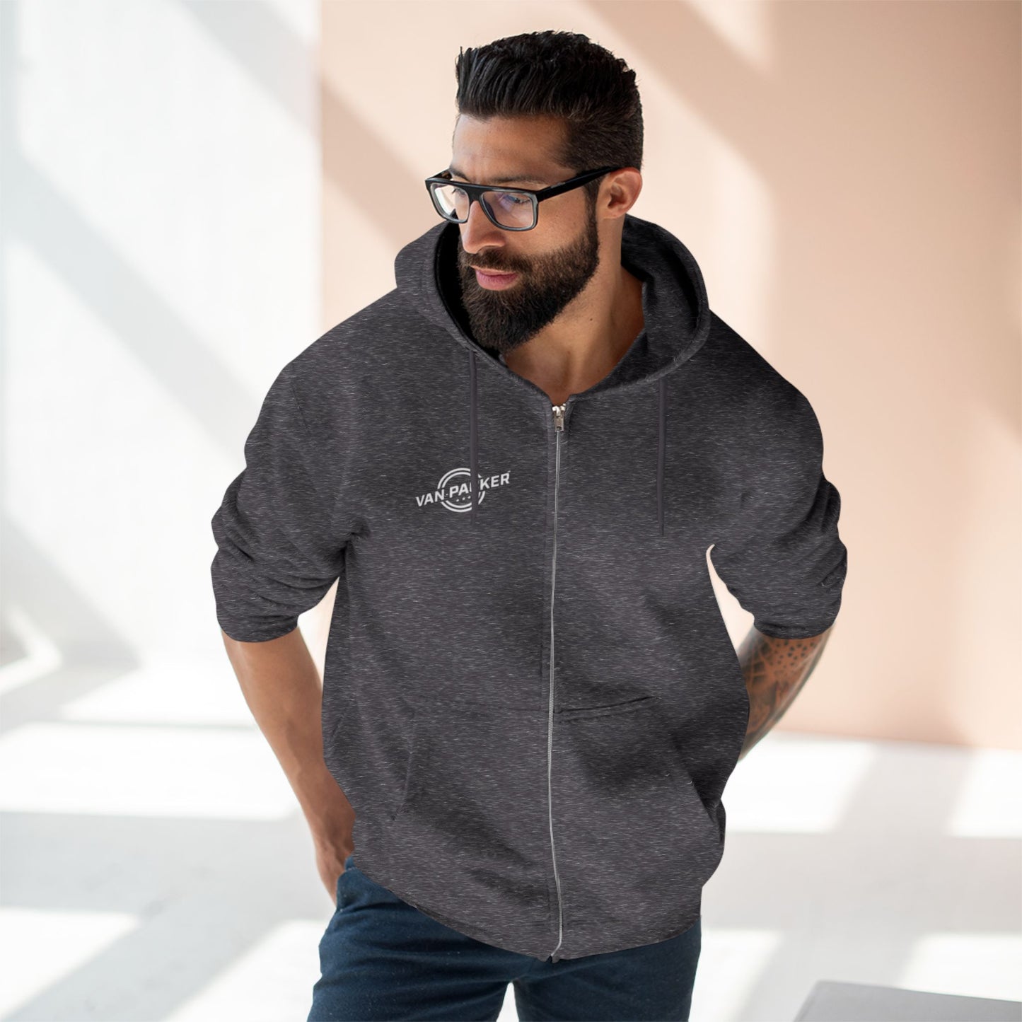 Unisex Zip Van-Packer White Logo Hoodie