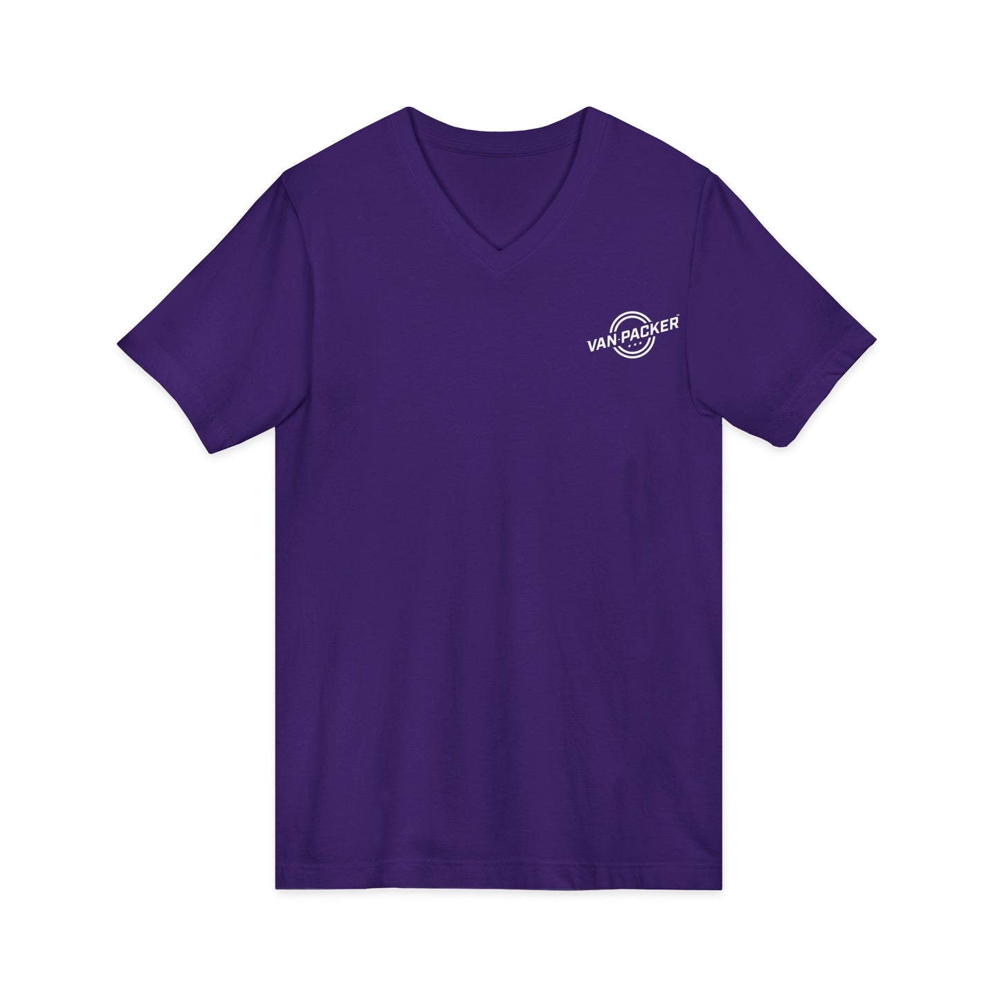 Unisex Jersey Short Sleeve V-Neck Van-Packer White Logo Tee