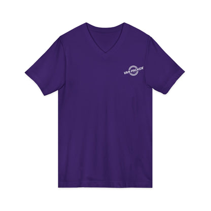 Unisex Jersey Short Sleeve V-Neck Van-Packer White Logo Tee