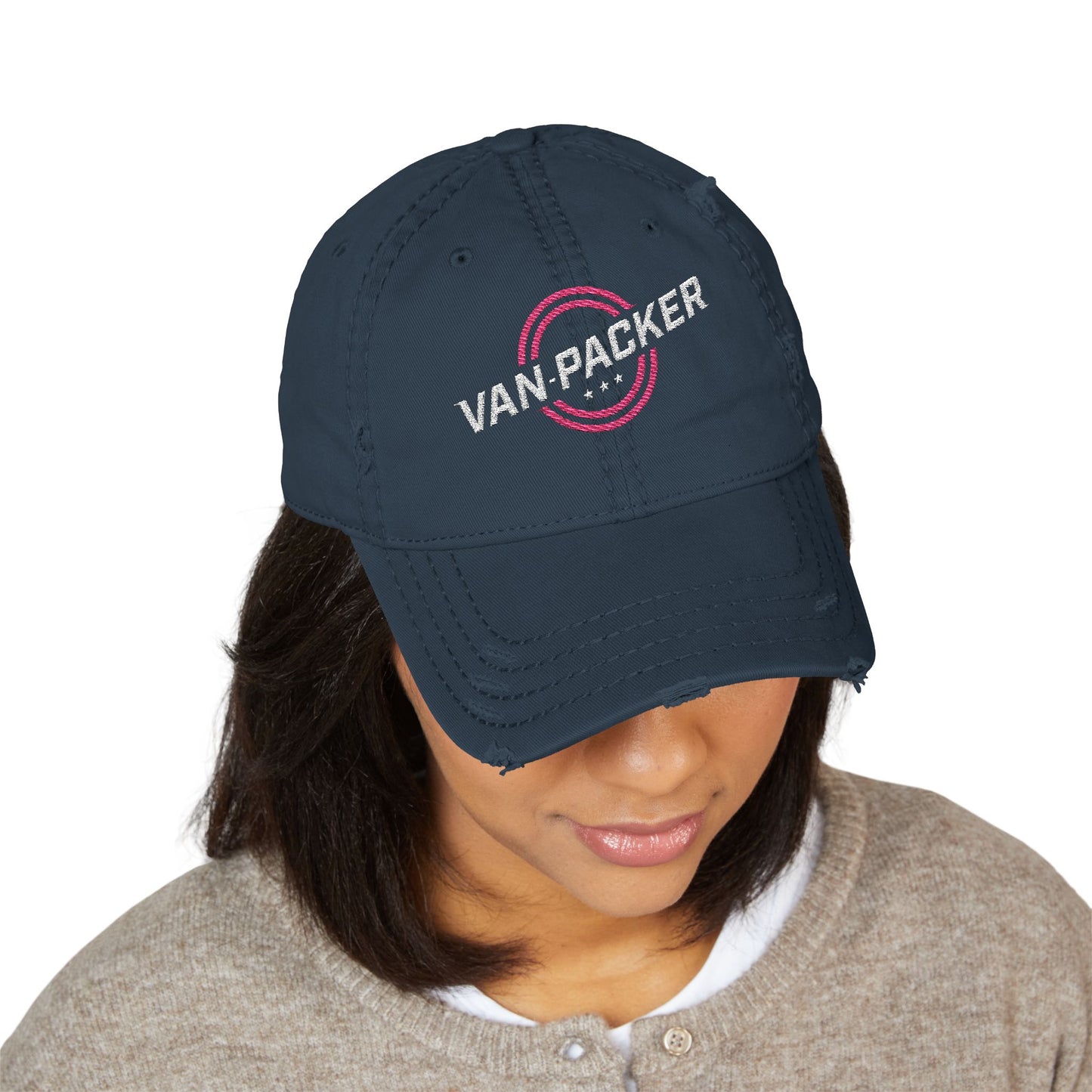 Distressed Dad Hat Van-Packer Logo