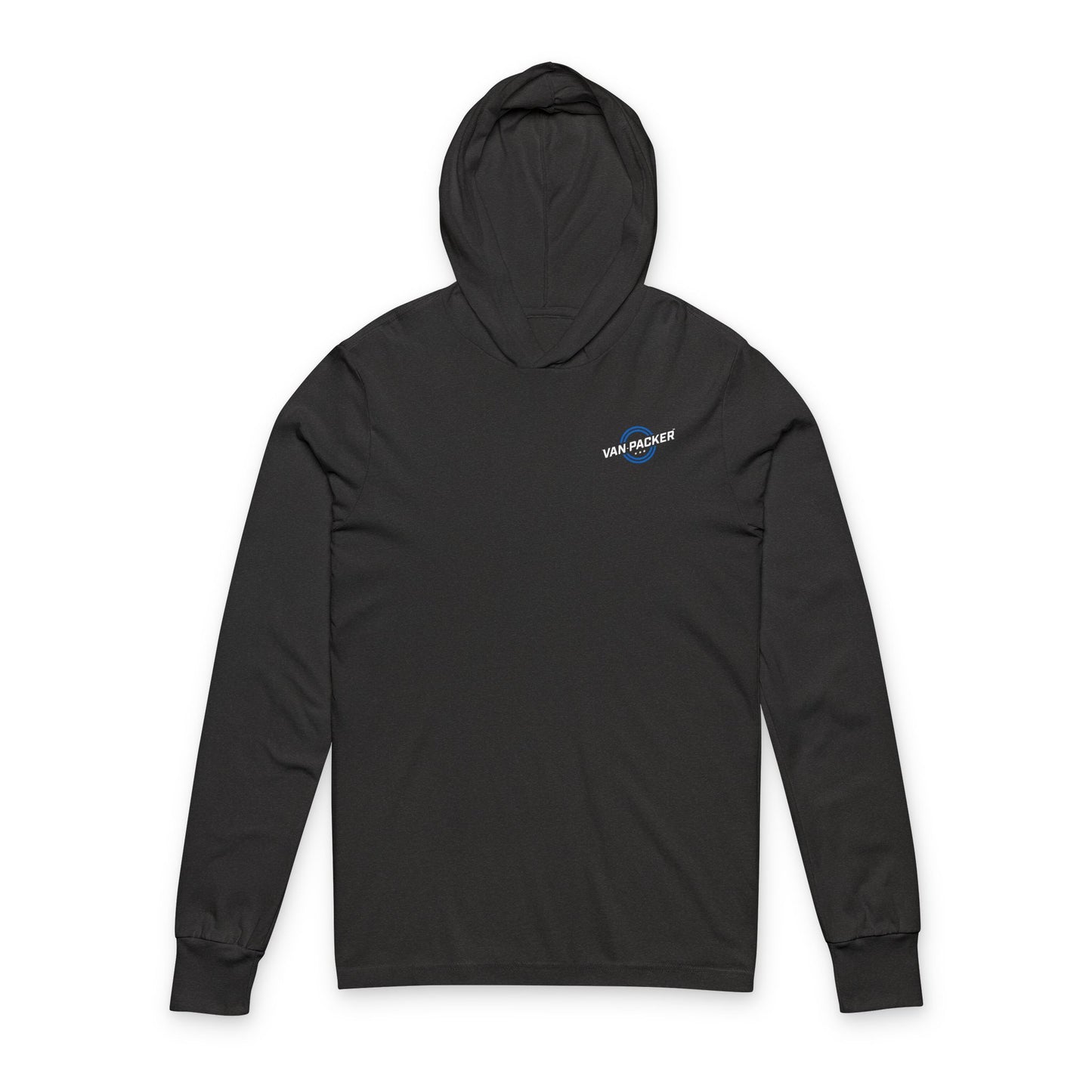 Unisex Hooded Long Sleeve White + Blue Logo Tee