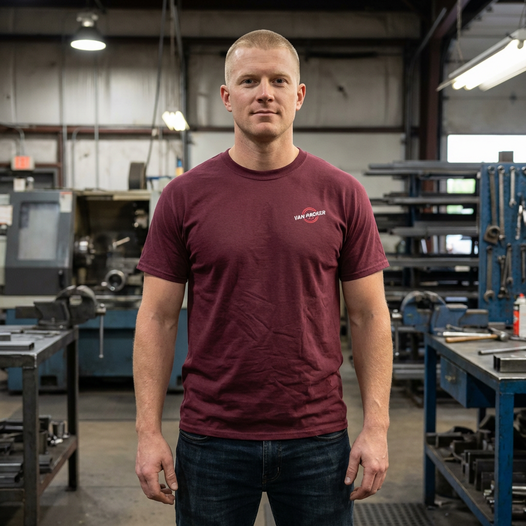 Van-Packer Logo Left Chest Made in the USA on Back T-Shirt