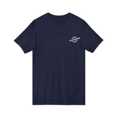 Unisex Jersey Short Sleeve V-Neck Van-Packer White Logo Tee