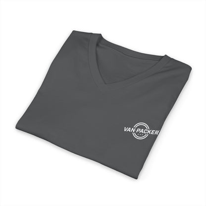 Unisex Jersey Short Sleeve V-Neck Van-Packer White Logo Tee