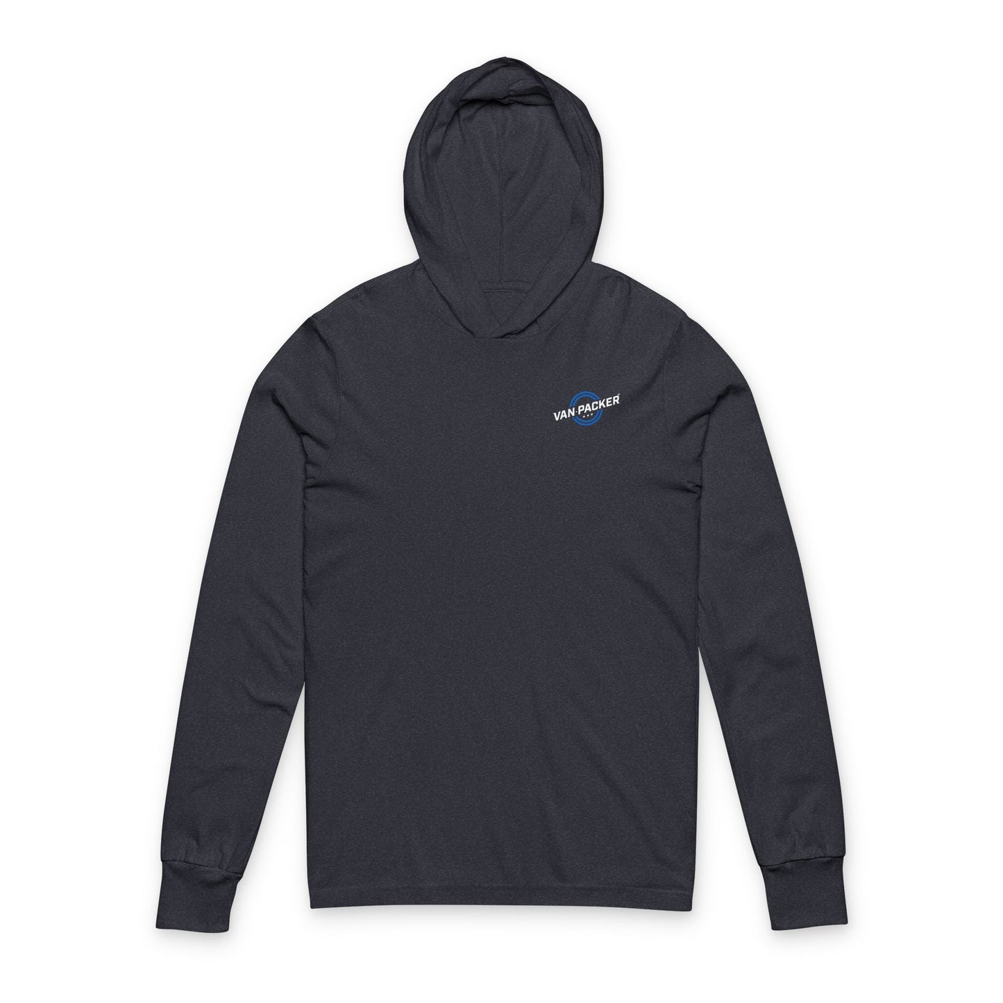 Unisex Hooded Long Sleeve White + Blue Logo Tee
