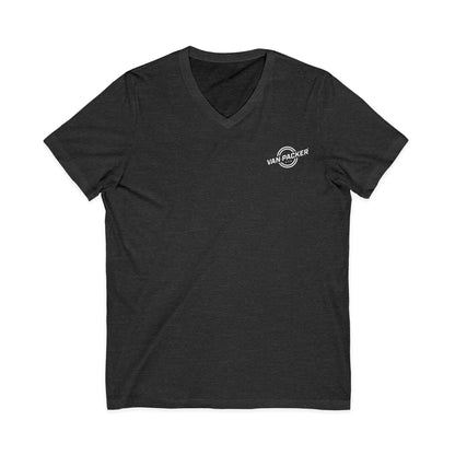 Unisex Jersey Short Sleeve V-Neck Van-Packer White Logo Tee