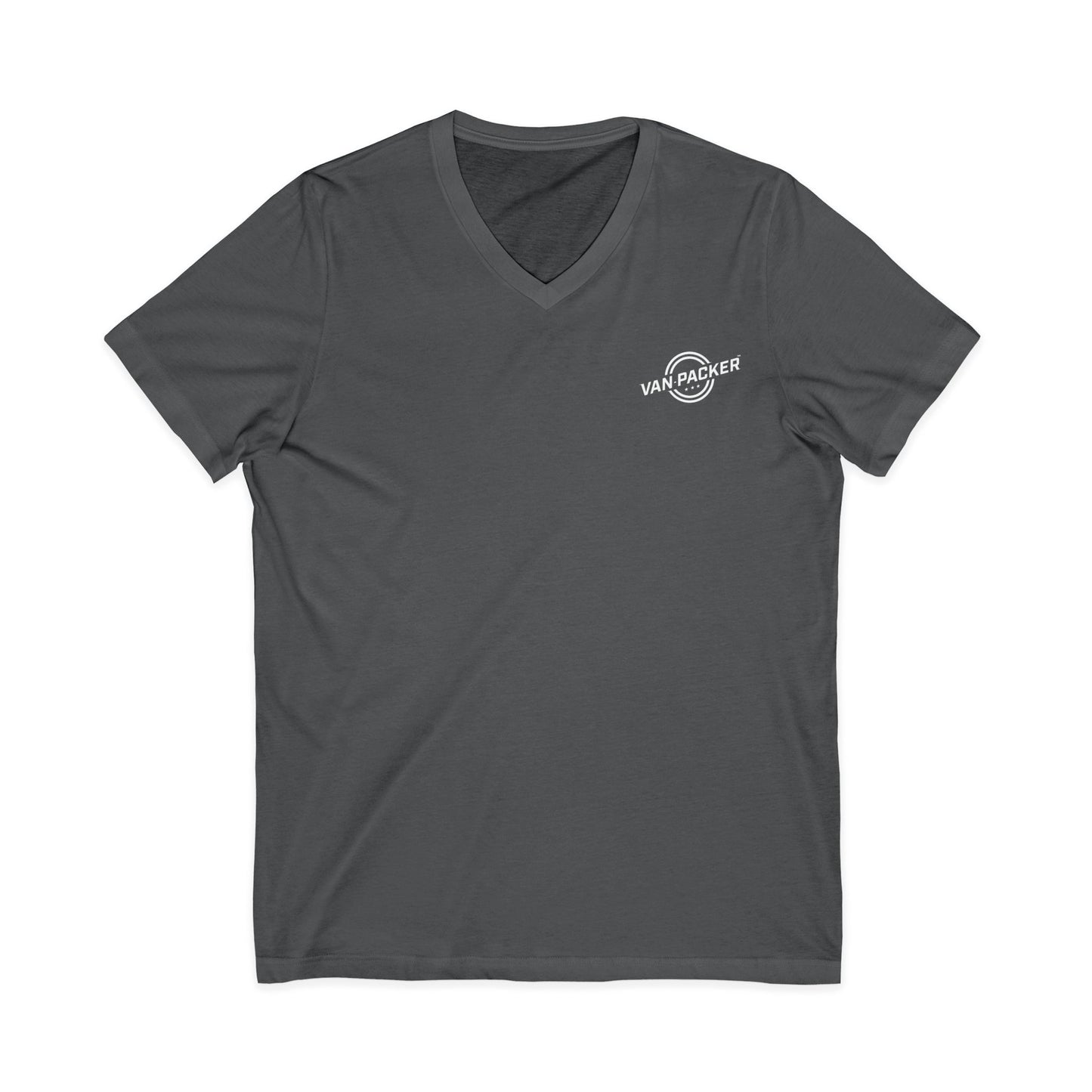 Unisex Jersey Short Sleeve V-Neck Van-Packer White Logo Tee