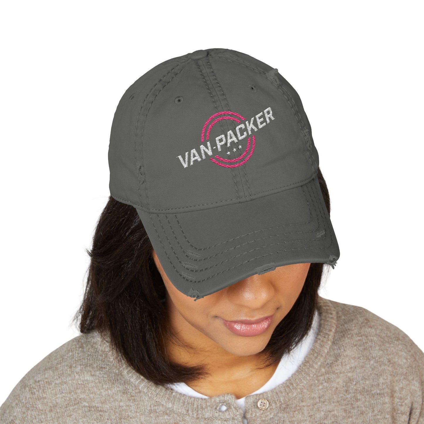 Distressed Dad Hat Van-Packer Logo