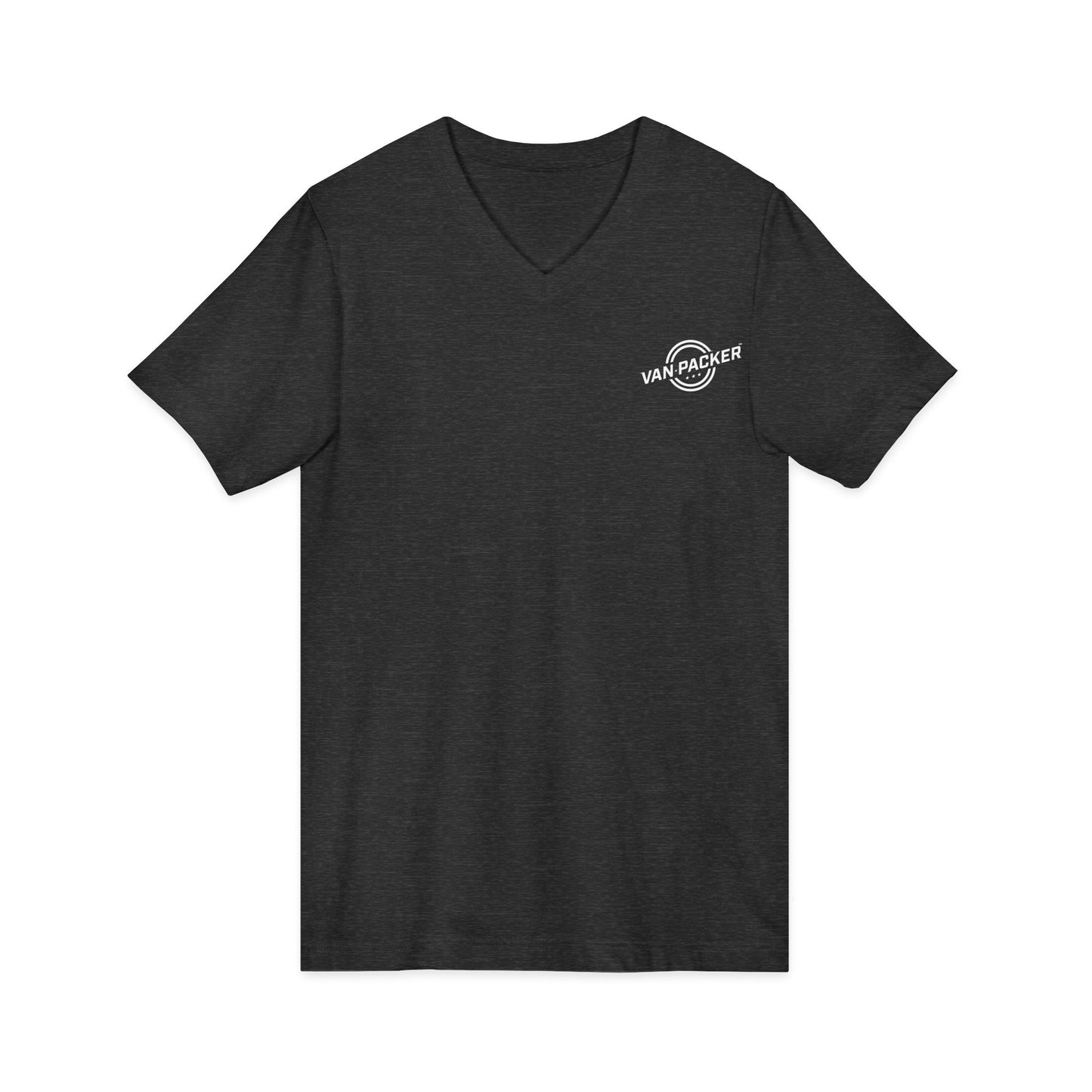 Unisex Jersey Short Sleeve V-Neck Van-Packer White Logo Tee