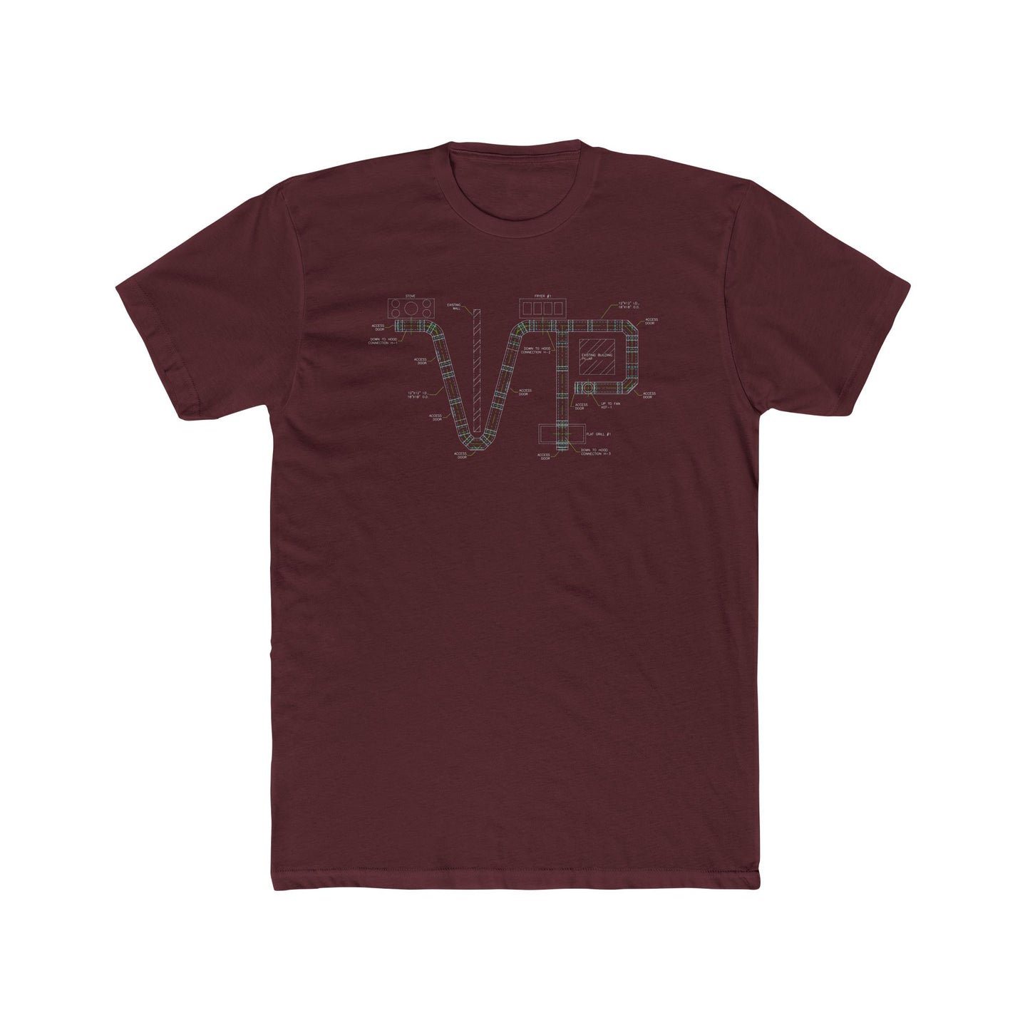 Unisex Cotton Van-Packer Duct Diagram Graphic Tee