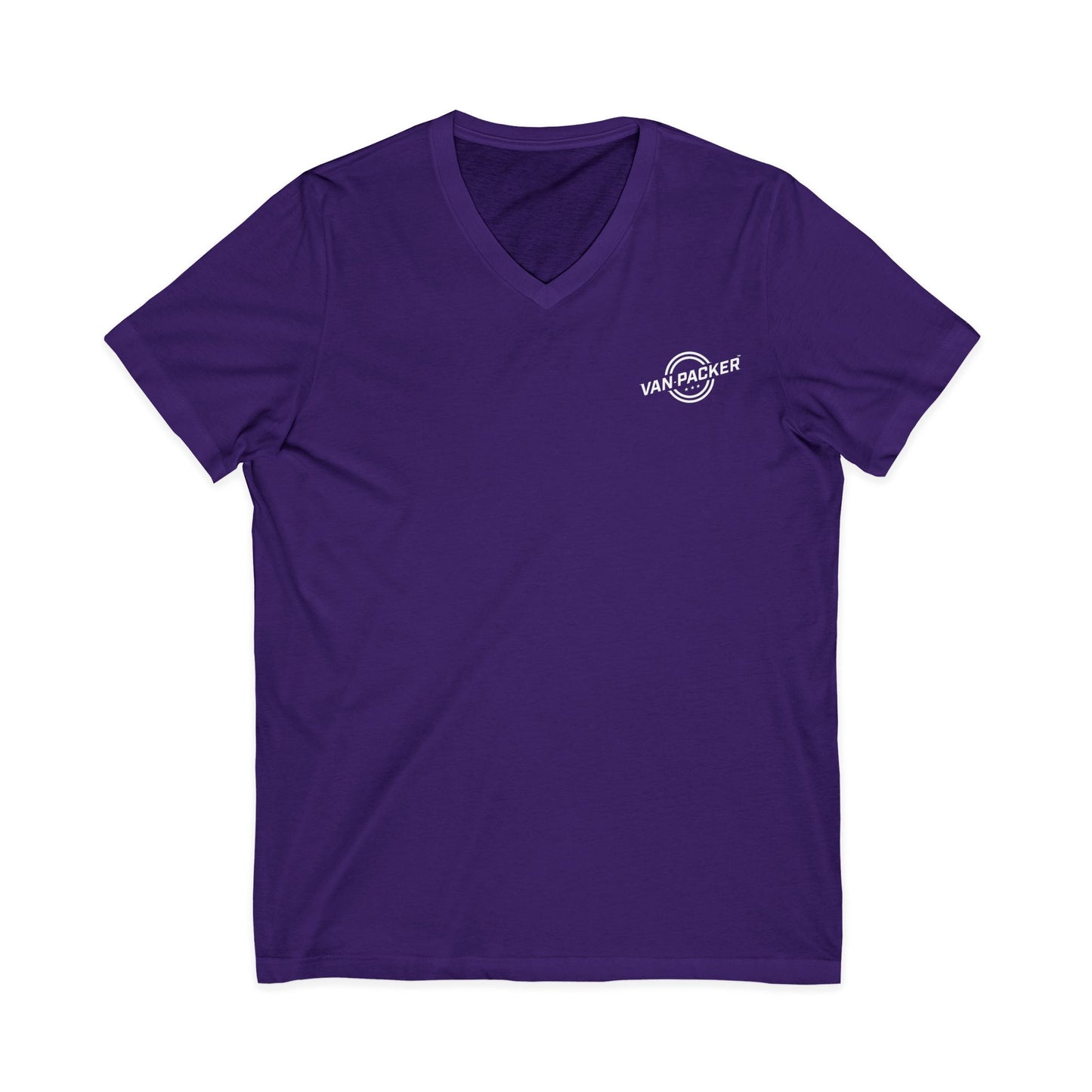 Unisex Jersey Short Sleeve V-Neck Van-Packer White Logo Tee