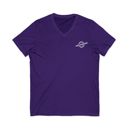 Unisex Jersey Short Sleeve V-Neck Van-Packer White Logo Tee