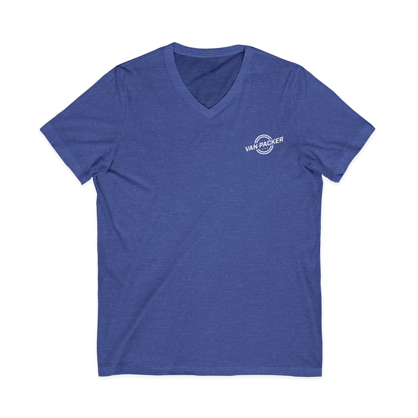 Unisex Jersey Short Sleeve V-Neck Van-Packer White Logo Tee