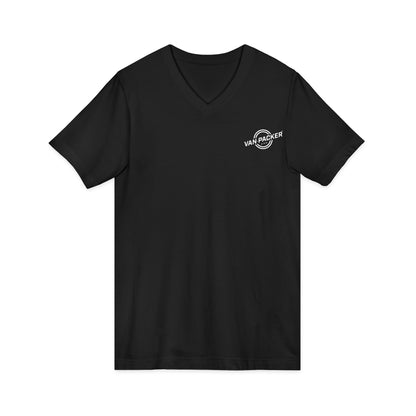 Unisex Jersey Short Sleeve V-Neck Van-Packer White Logo Tee
