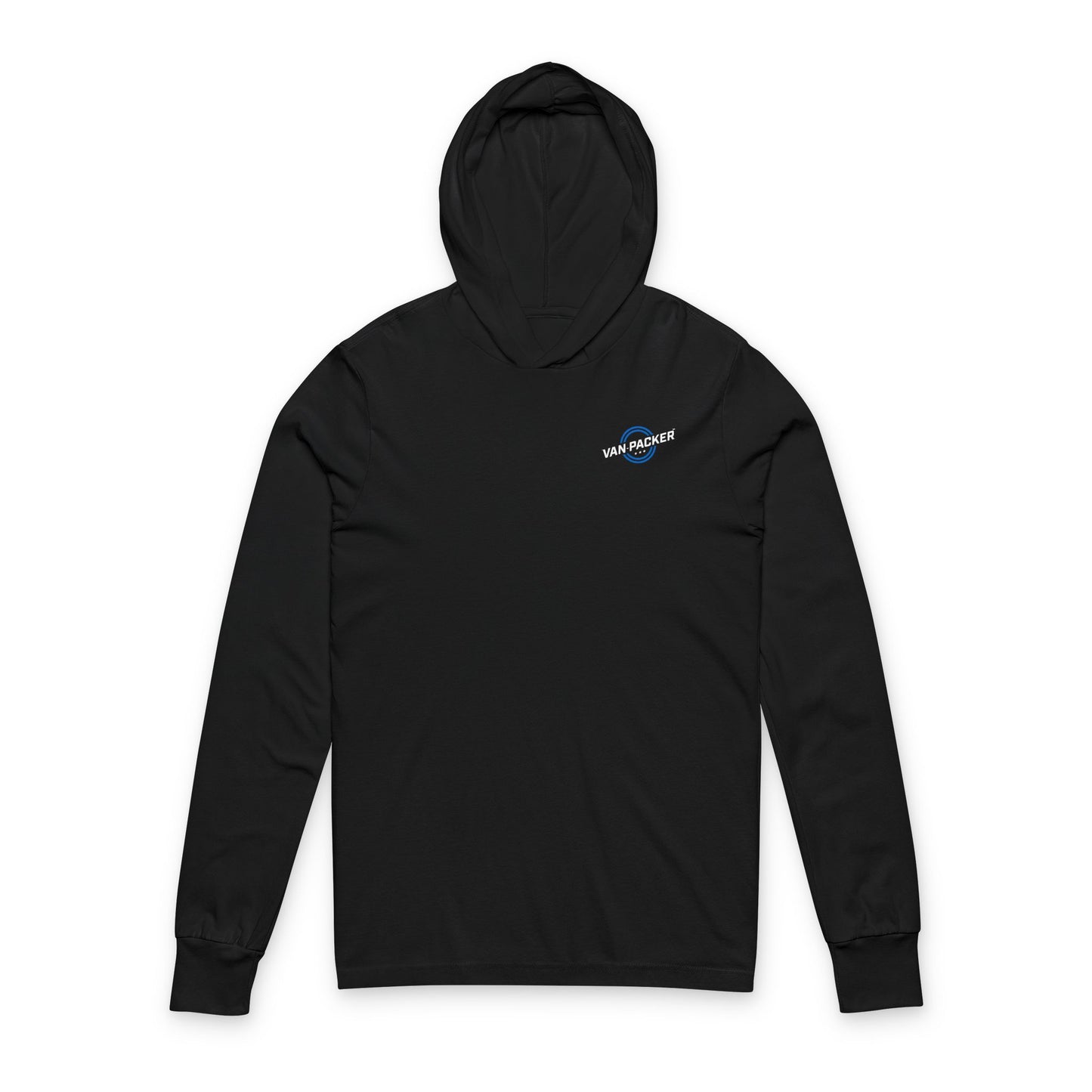Unisex Hooded Long Sleeve White + Blue Logo Tee